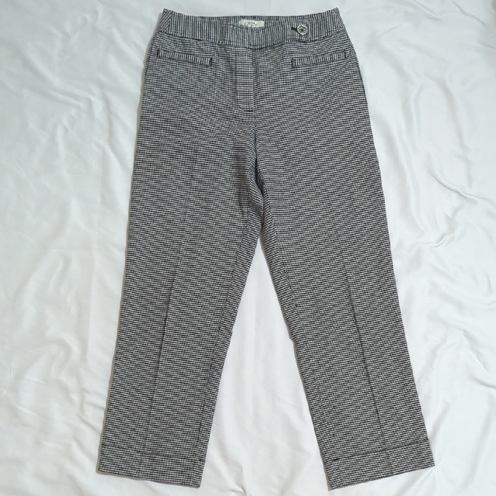 LOFT Marisa Houndstooth Crop Pants, Color Black/White Size 6
